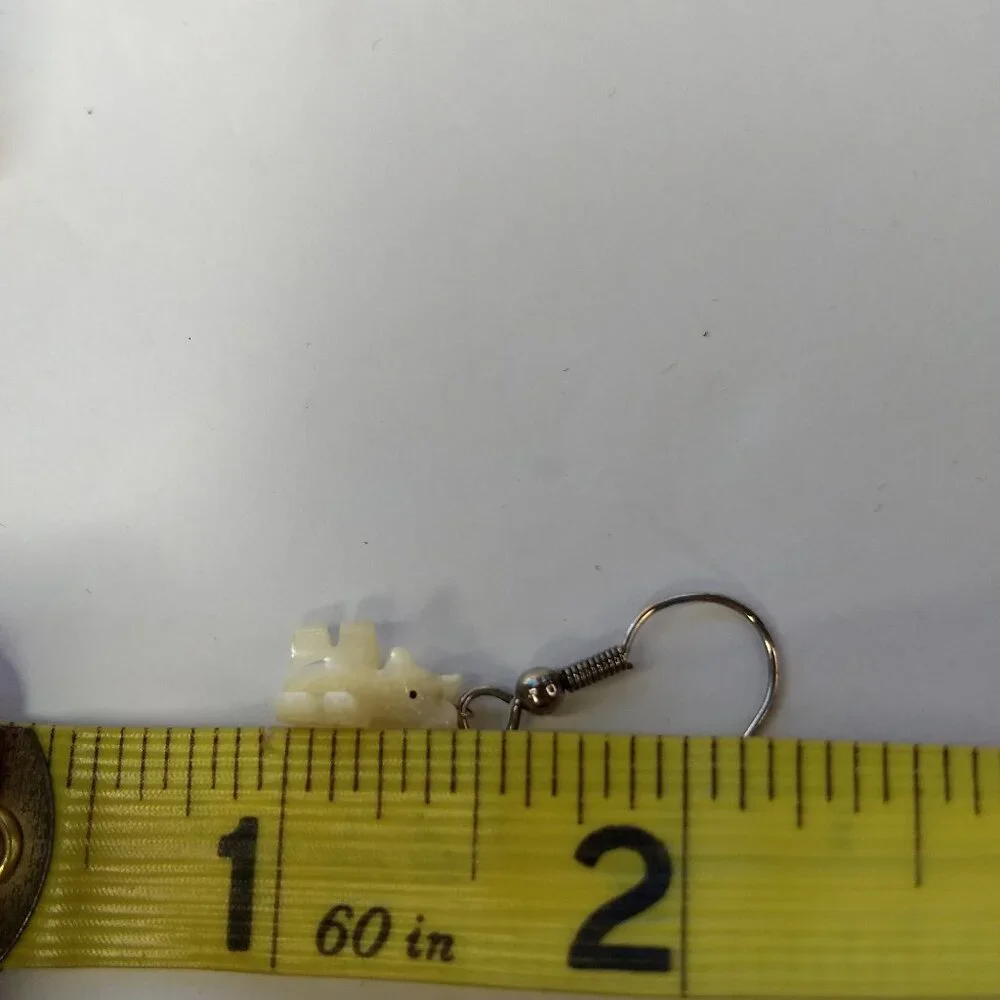 Bear Animal Carved Cream Stone Earrings Small Micro Teacher Librarian Kidcore